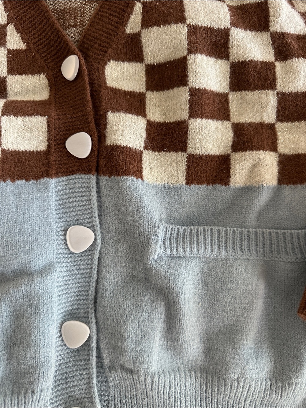 Cider - Checker Knit Button-Front Cardigan Sweater - M - Picture 3 of 4